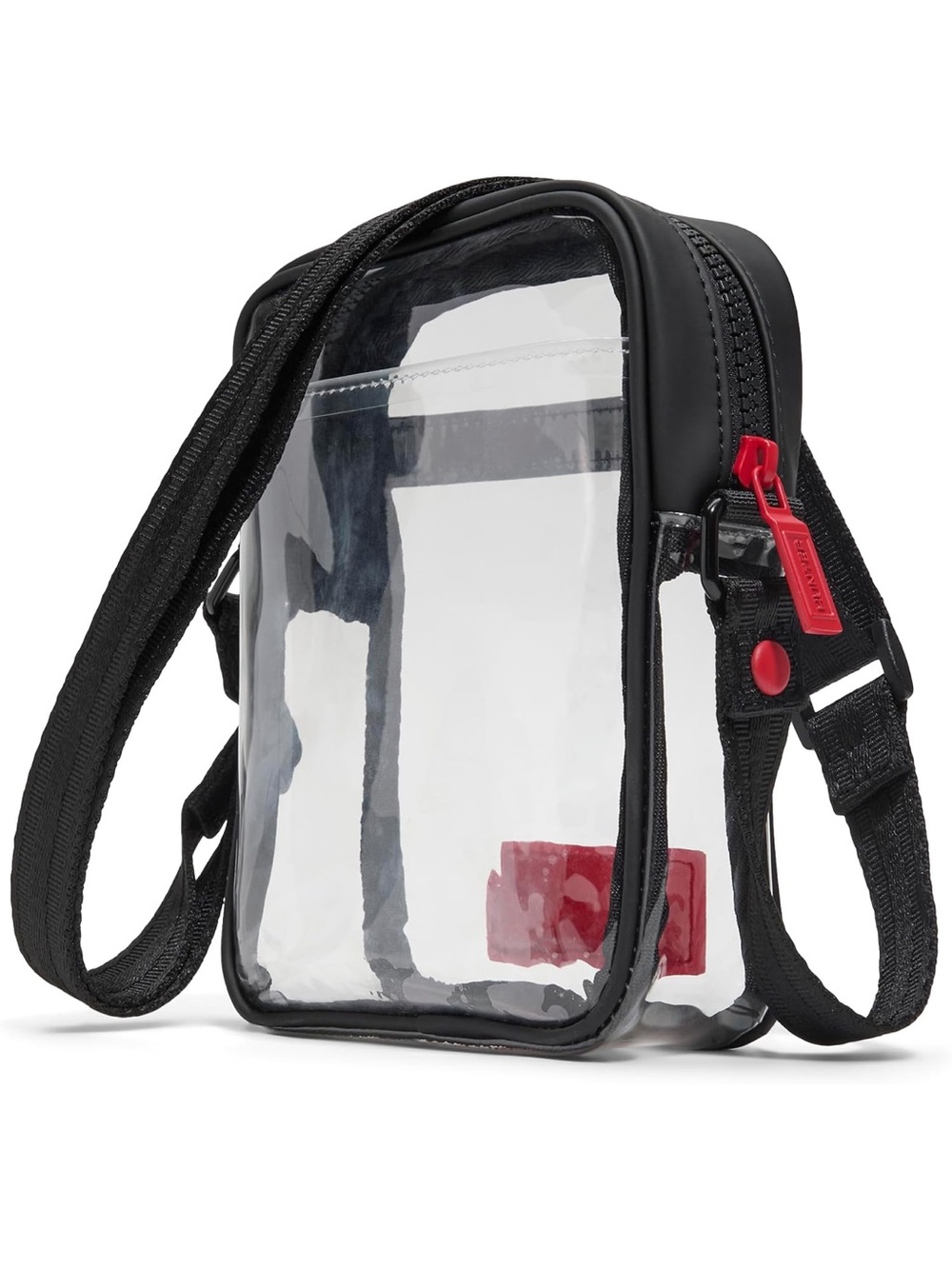 Hunter Clear Crossbody Transfer Bag with Black Trim and Red Logo Accent - Picture 3 of 7